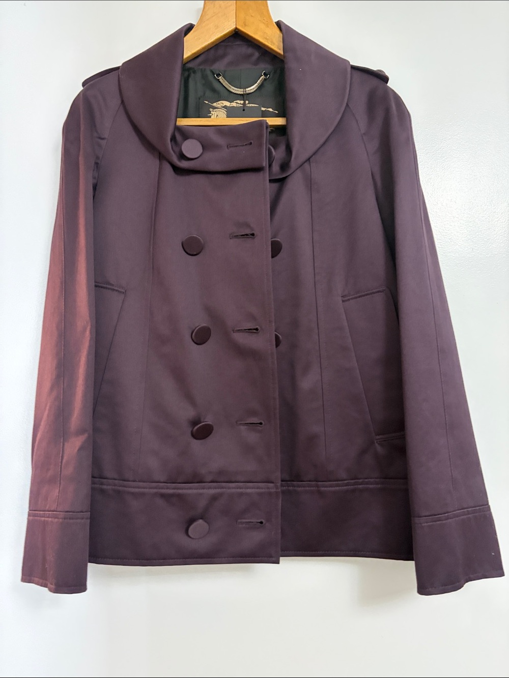 Burberry Double-Breasted Deep Plum Pea Coat